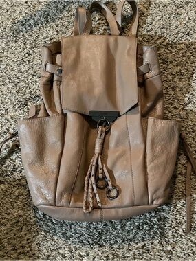 Kooba Margot Leather Tassel Adjustable Drawstring Backpack - Taupe